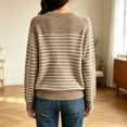 thumbnail image 4 of Women's Striped Henley Knit Sweater Long Sleeve Button Crew Neck Pullover Top, XL, 4 of 4
