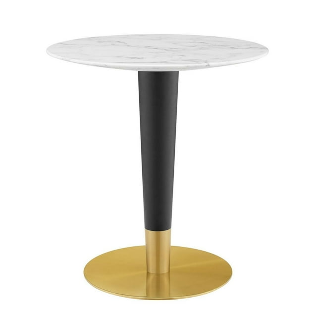 Modway Zinque 27.5" Round Wood & Artificial Marble Dining Table in White/Gold