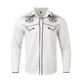 thumbnail image 3 of MNCEKFOD Mens Shirt Retro Western Denim Printed Lapel Shirt Loose Long Sleeved Leisure Mens Tops White XXL, 3 of 6