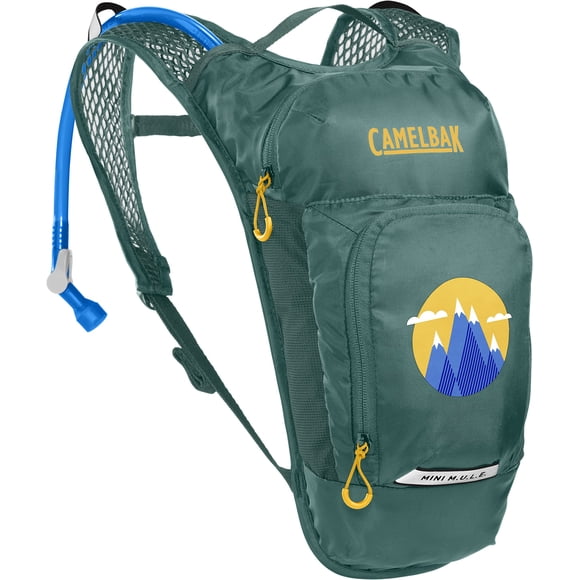 CamelBak Mini MULE Mochila de hidratación para niños para senderismo y ciclismo - 50 oz, verde/montañas
