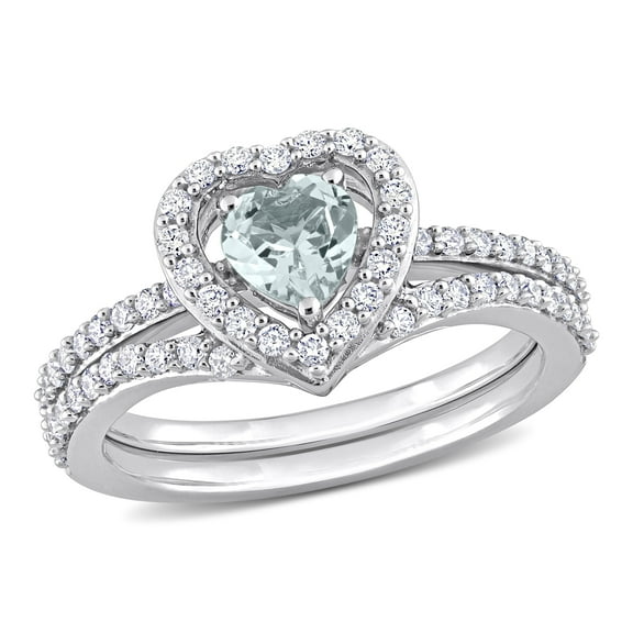 Everly Women's Aquamarine 10k White Gold Bridal Set