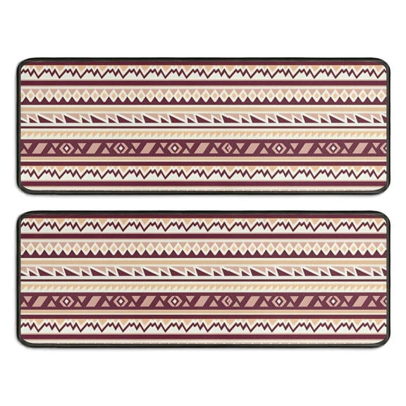 Kitchen Rugs Sets Of 2,Brown Ethnic Stripe Pattern Anti Fatigue Kitchen Mat Rugs Non Slip Washable,Decorative Kitchen Floor Mats for Kitchen,Sink,Laundry,17"x47" 17"x47"