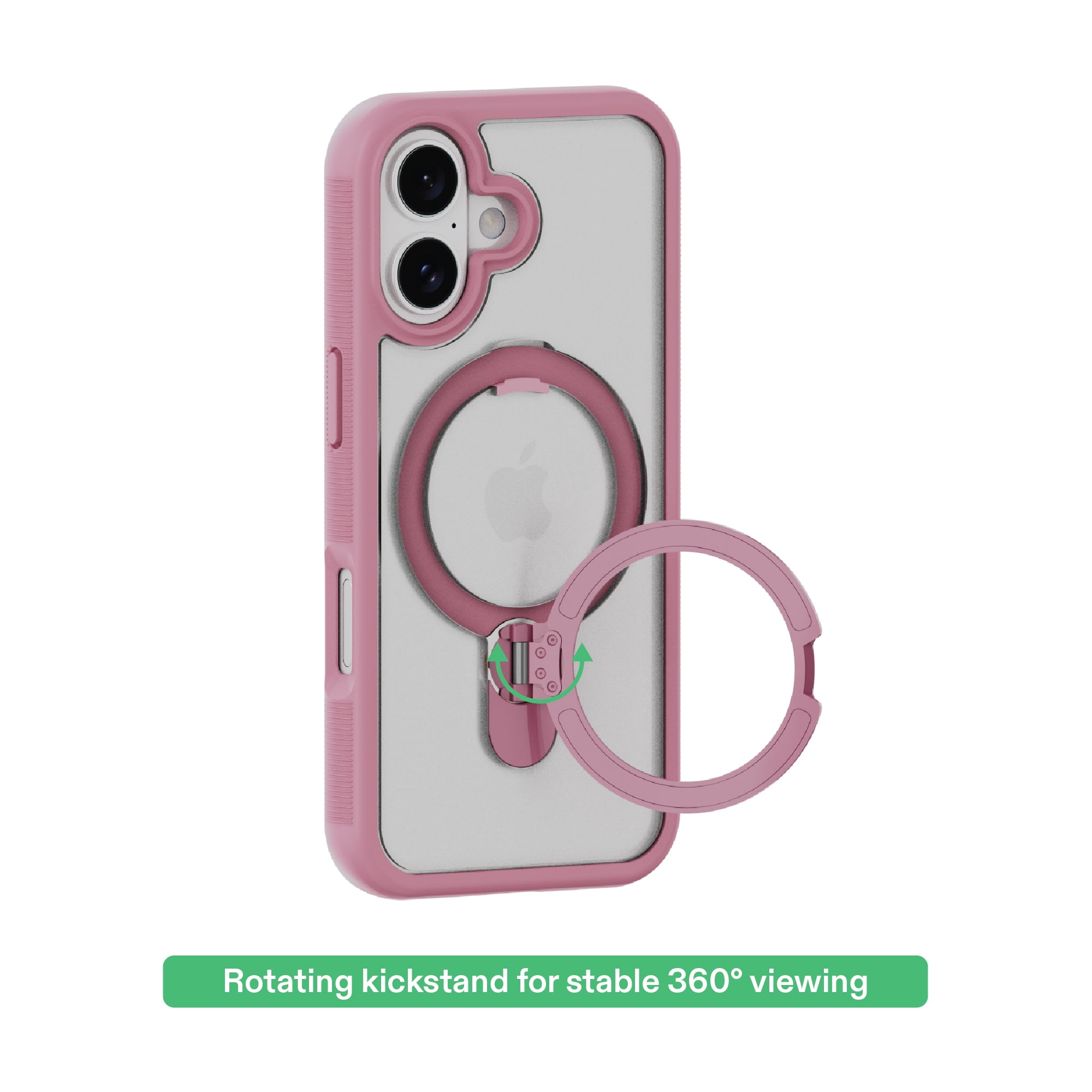 onn MagSafe Compatible Phone Case with Kickstand for iPhone 17 - Pink/Frosted Clear