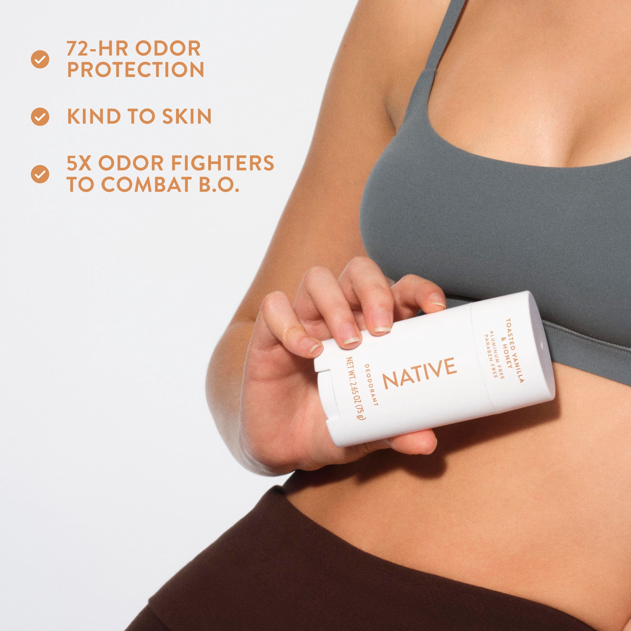 Native Deodorant For Women, Aluminum Free, 72 Hour, Solid Stick, Toasted Vanilla & Honey, 2.65 oz