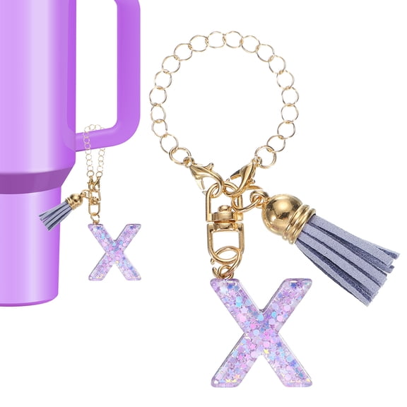 Uxcell Letter Charm Accessories for Tumbler Letter X Keychain Handle Charm with Tassel Purple