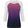 thumbnail image 3 of LYEAA Tops for Women/3/4 Sleeve Crew Neck T-shirt Fashion Color Block Gradient Tees Loose Soft Comfortable Blouse Dressy Casual Breathable Trendy Clothing Purple L, 3 of 4