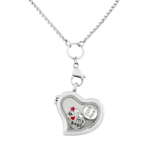 Stainless Steel Floating Charms Love Heart Glass Locket Pendant Necklace