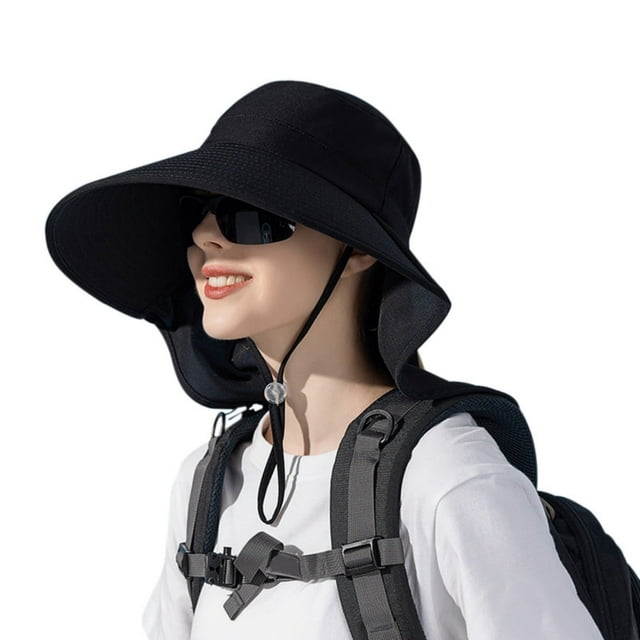 Aosijia Womens Chapeau de Soleil avec Queue de Cheval Large Bord Chapeau de Plein Air Randonnée Safari Plage Grdening Chapeau de Pêche avec Rabat du Cou