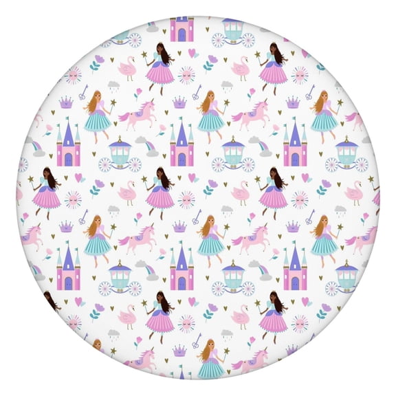Princess Castle & Unicorn Pattern Round Fitted Tablecloth with Elastic Edge,Dining Table Cover Waterproof,Outdoor Round Tablecloth for Camping,Dining,Indoor and Outdoor