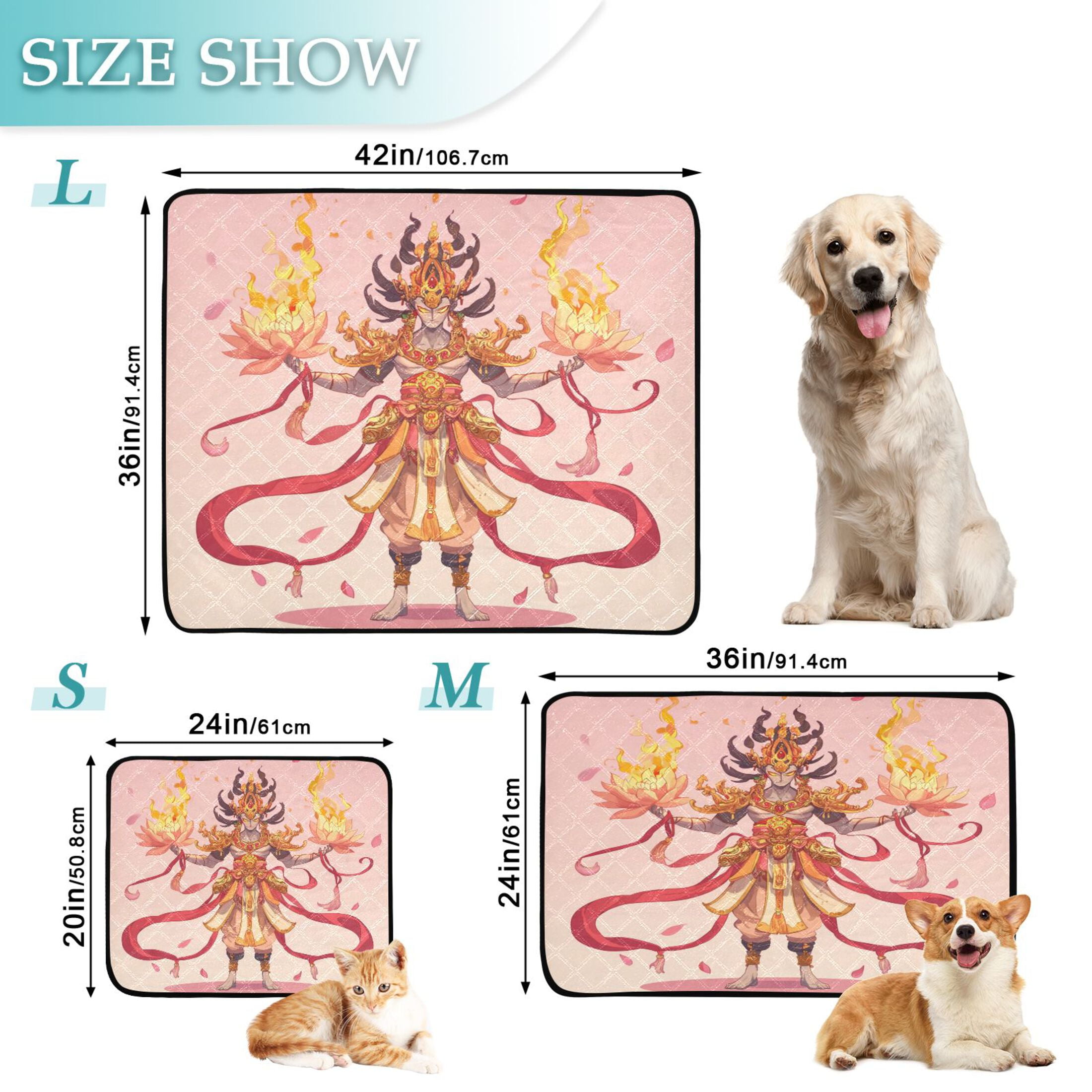 Qxltty Devil King Nezha Cat litter Pads Pet Set of 2 Diaper Mats Center Anti-leakage Layer Absorbent Soft and Comfortable