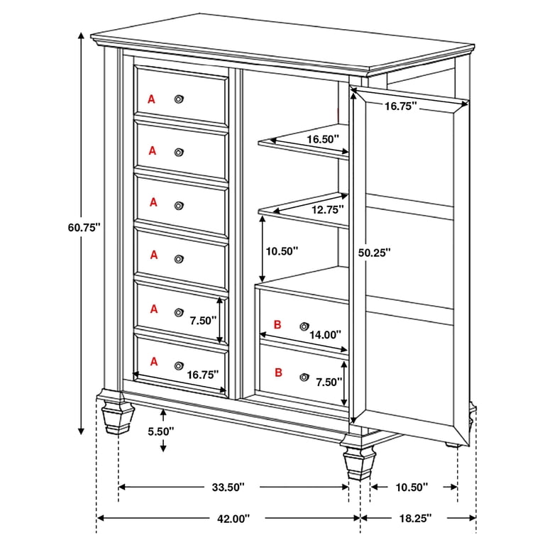 Sandy Beach Tall Bedroom Dresser Cabinet, 8-Drawer Storage
