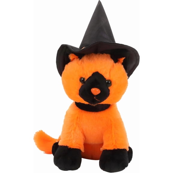 Made By Aliens Spooky Halloween Witch Cat Stuffed Animal - Adorable & Cuddly Plush Toy - Perfect Halloween Decor & Gift - Limited Edition Collectible 7 inch Orange Witch