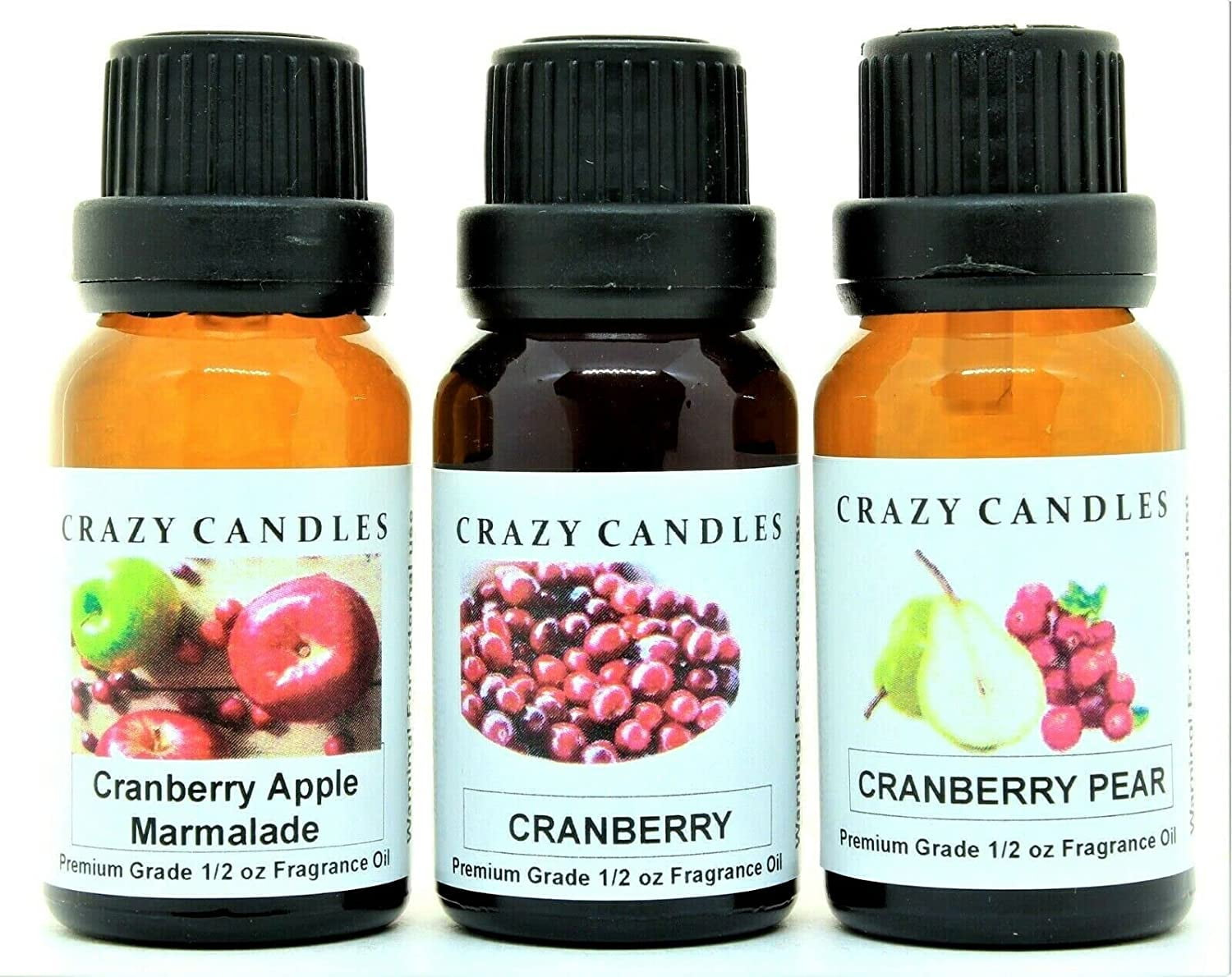 Crazy Candles 3 Bottle Set Cranberry Apple Marmalade, Cranberry