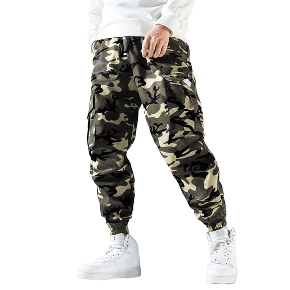 CONROSES Mens Cargo Pants Camouflage Pants for Men Casual Straight Leg Elastic Waist Drawstring Soft Loose Sports Joggers With Pockets