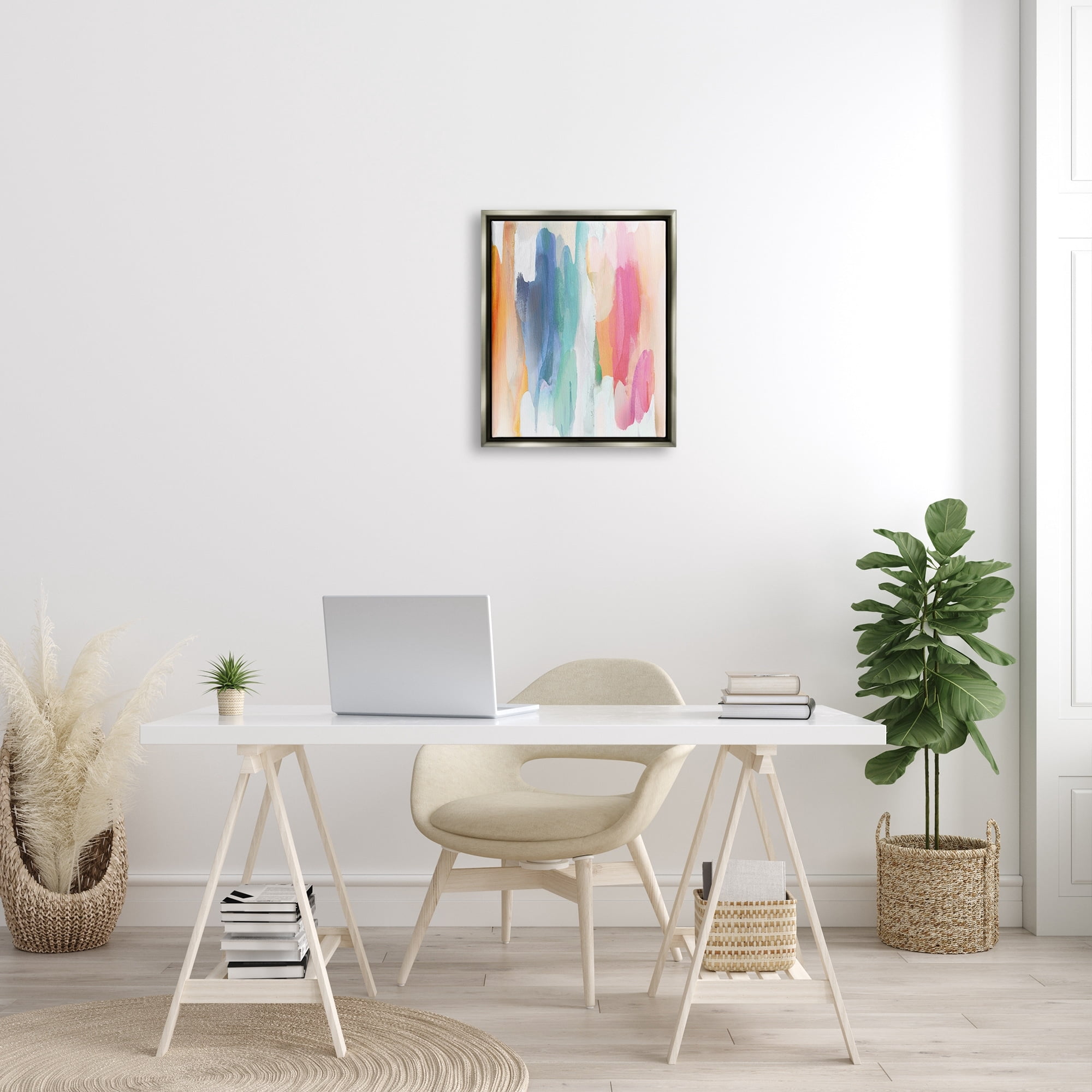 Stupell Industries Faded Rainbow Tones Layered Shape Abstraction Luster Gray Framed Floating Canvas Wall Art, 16x20, by Jackie Hanson
