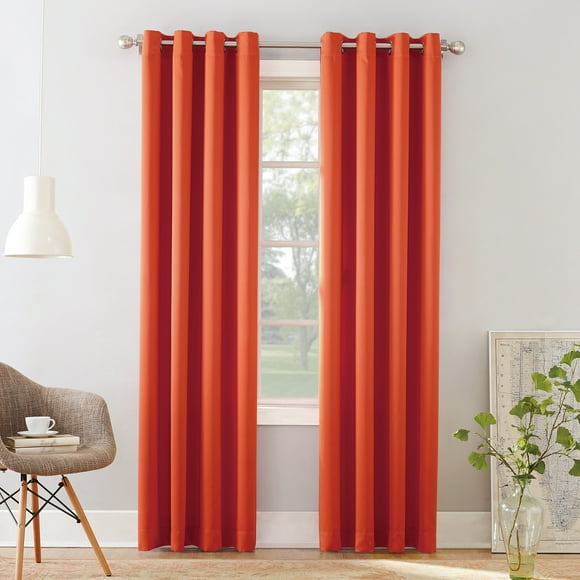Sun Zero Barrow Energy Efficient Grommet Curtain Panel, 54" x 95", Tangerine Orange