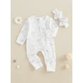 thumbnail image 5 of Loicainy Newborn Baby Girl Spring Fall Romper 3 6 Months Bow Print Long Sleeve Full Length Zipper Front Ribbed Jumpsuit Bow Headband 2Pcs Set, 5 of 9
