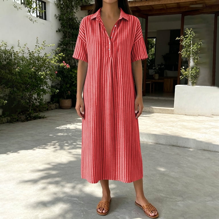 red short sleeve shift dress Women's Red Check Button Down Short Sleeve Shift Dress