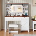 thumbnail image 3 of HSUNNS Large Vanity Set with Mirror and Lights, Farmhouse Vanity Desk with Stool for Women, Makeup Table with Storage Cabinet and 2 Drawers, Sliding Mirror, Charging Station, White, 3 of 10