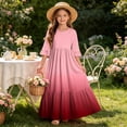 thumbnail image 7 of Little Girls Maxi Dress 4-14 Years Ruffle Half Sleeve Round Neck Floral Print Tiered Long Dress with Side Pockets Watermelon Red O 4-5 Years, 7 of 7
