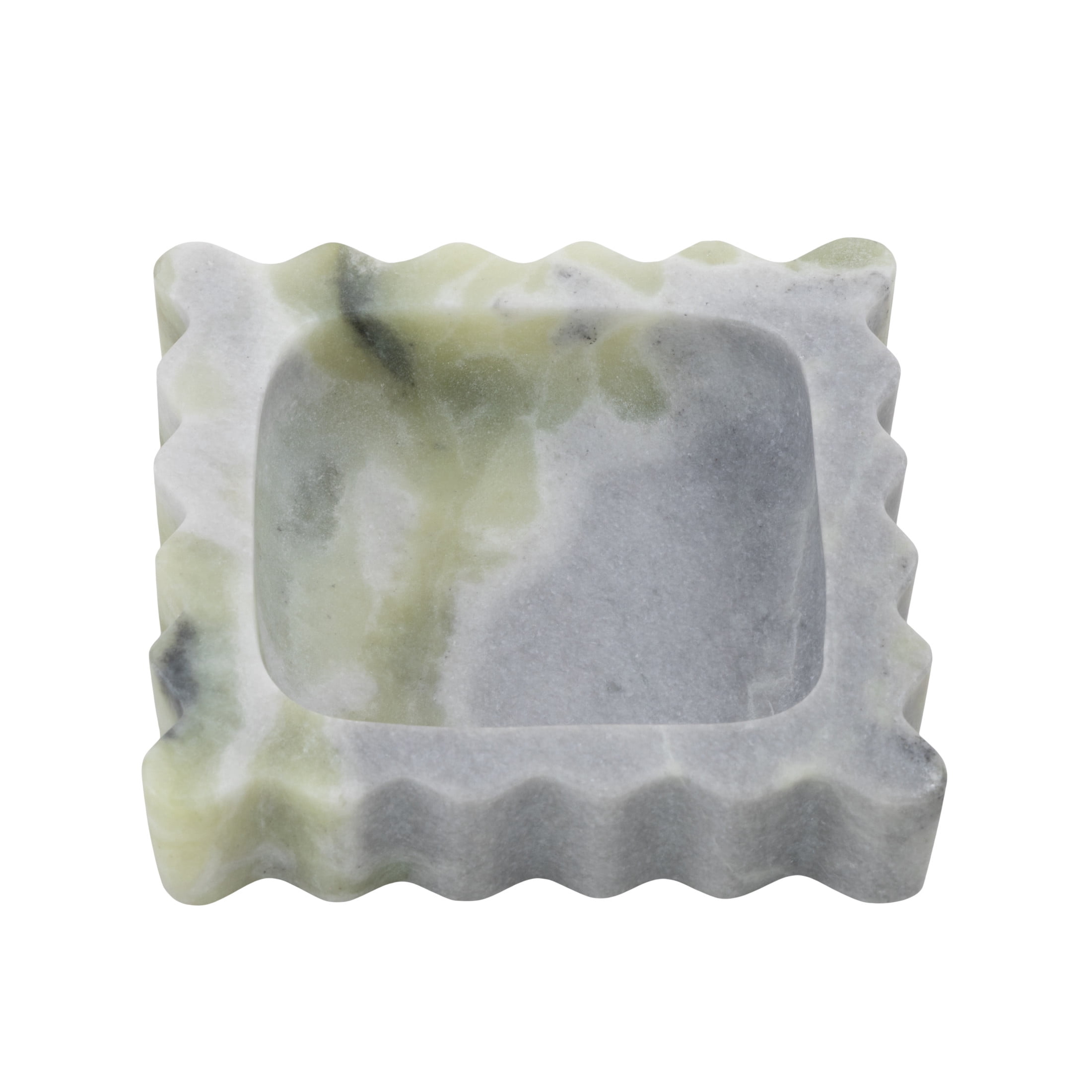DecMode 6" x 6" Green Marble  Tray with Gray Swirl Pattern and Wavy Edges, 1-Piece