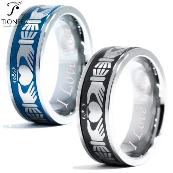 Tungsten Carbide Wedding Band Ring Irish Claddagh Celtic Knot Mens Womens 8MM I Love You Engraved