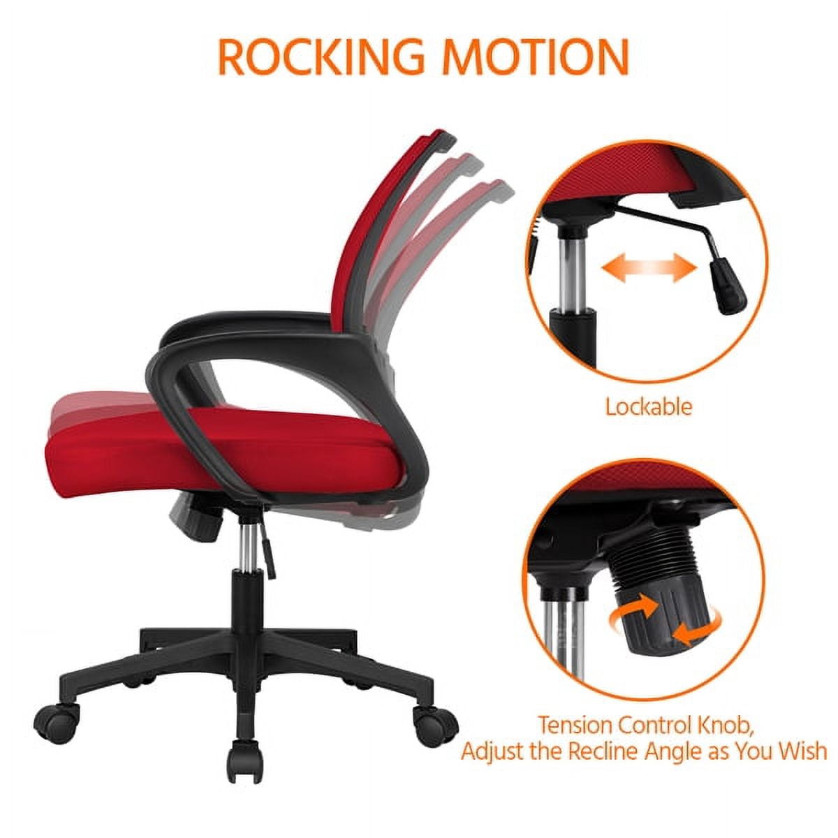 Alden Design Ergonomic Adjustable Mid Back Mesh Swivel Office Chair with Armrests, Red