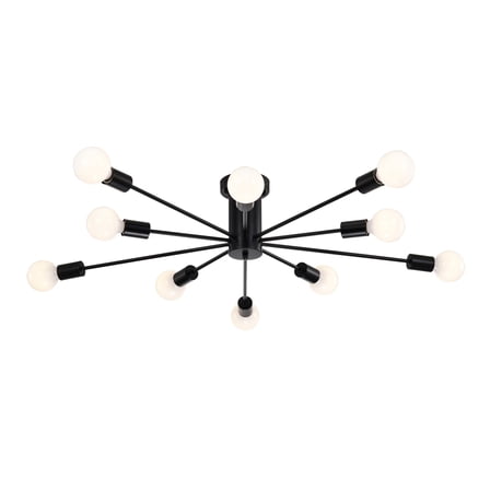 Pimlin 38 in. 10-Light Indoor Matte Black Finish Semi-Flush Mount Ceiling Light