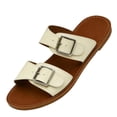 thumbnail image 3 of Wide Width Sandals for Women, Going Out Shoes for Women, Sandals Women Sole & Earth Womens Sandals | Leather Studded Double-Buckle Slides Women Dress Shoes for Women, Beige 5.5, 3 of 8