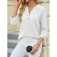 thumbnail image 2 of Biezeib Women's Henley Shirts 3/4 Sleeve Notched V Neck Solid Color Textured Tops Summer Blouses, 2 of 6
