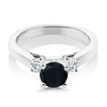 thumbnail image 2 of Gem Stone King 925 Sterling Silver Black Onyx and White Lab Grown Diamond 3-Stone Engagement Ring for Women (0.93 Cttw, Round 6MM, Gemstone December Birthstone, Size 7), 2 of 3
