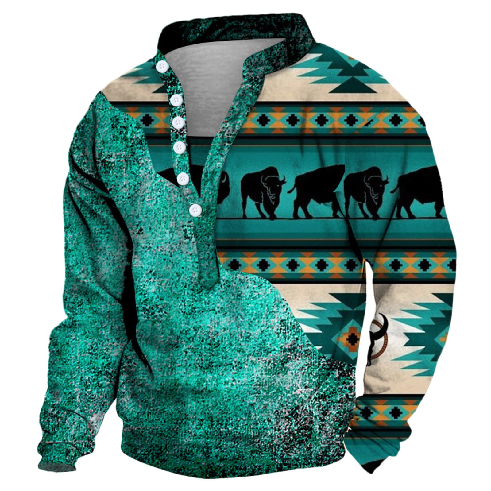 Men's Henley Shirt Long Sleeve Half Button Up Collar Vintage Ethnic Style  Aztec Print Blouse Tops Casual Loose Color Block Tees Shirts - Walmart.com