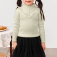 thumbnail image 2 of Aocisk Tricot Chaud pour Filles Manches Longues Col Rond Haut Doux Extensible Fil Pur Confortable Décontracté Hiver pour Tout-Petits Enfants Beige 3-4 Ans, 2 of 3