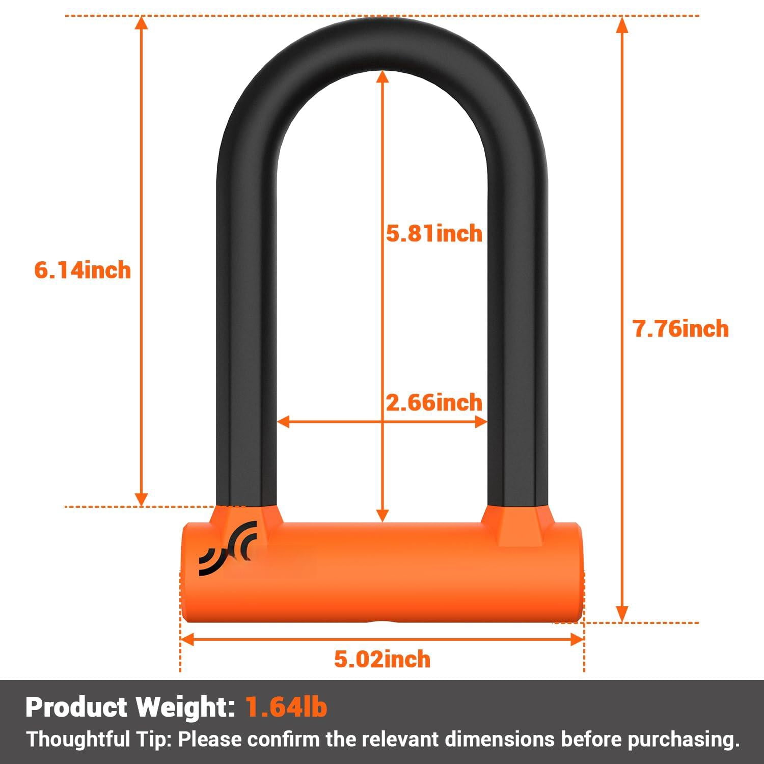 Bike U Lock - Heavy Duty Anti With 5ft Security Steel Cable 17mm Shackle Bicycle U-locks Keys & Sturdy Mounting Bracket For Road  Mountain Electric Orange
