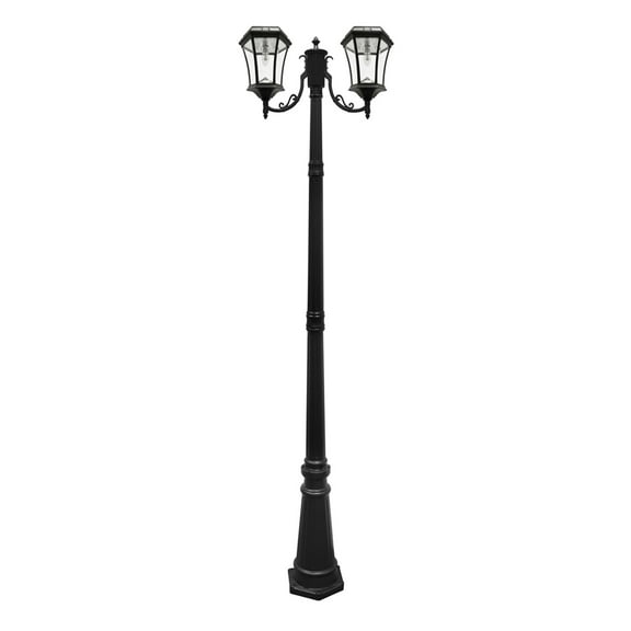 GAMA Sonic Outdoor Solar Lamp Post Light Kit, Double Black Cast Aluminum 19th Century Inspired Lamp with Light Pole, Warm White Light 2700K 94B002
