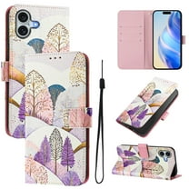 Compatible for iPhone 16 Wallet Case, Painting Pattern Premium PU Leather [Credit Card Holder] [Wrist Strap] Flip Stand Feature Purse Case Full Protective Pattern Phone Cover, Landscaping