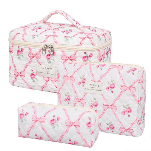 Set de bolsas de maquillaje Hualinsyi, acolchadas, de algodón, para cosméticos, 3 unidades, color rojo