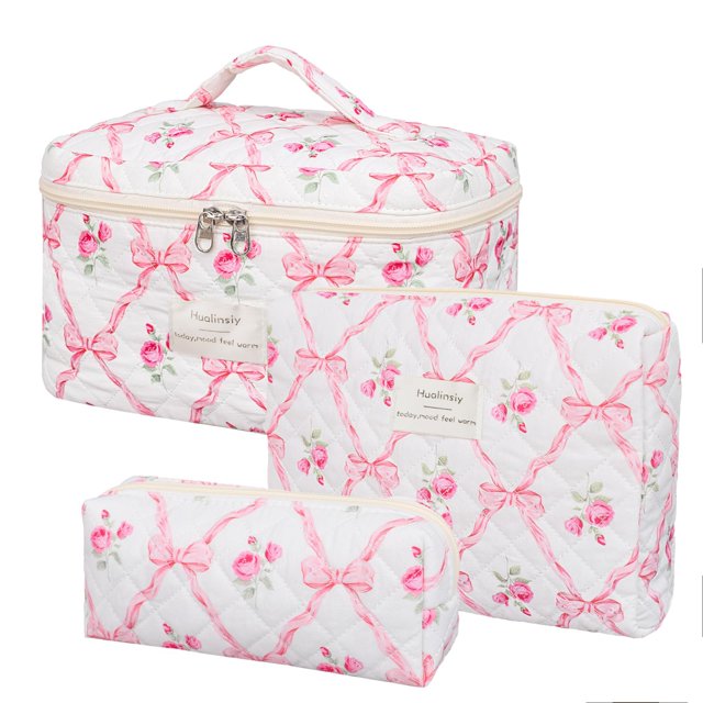 Set de bolsas de maquillaje Hualinsyi, acolchadas, de algodón, para cosméticos, 3 unidades, color rojo
