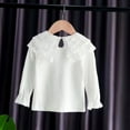 thumbnail image 4 of KYAIGUO Kids Girls' Basic Doll Collar Shirt White Tees Plain Shirt Blouse Long Sleeve Lapel Princess Tee Shirt 3-12T, 4 of 8