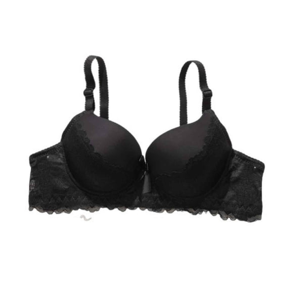 YUGYXL Women's Push Up Lace Bra Seamless Underwire Full Coverage Gathered Bras Embroidery Support Breathable Bralettes Black 42