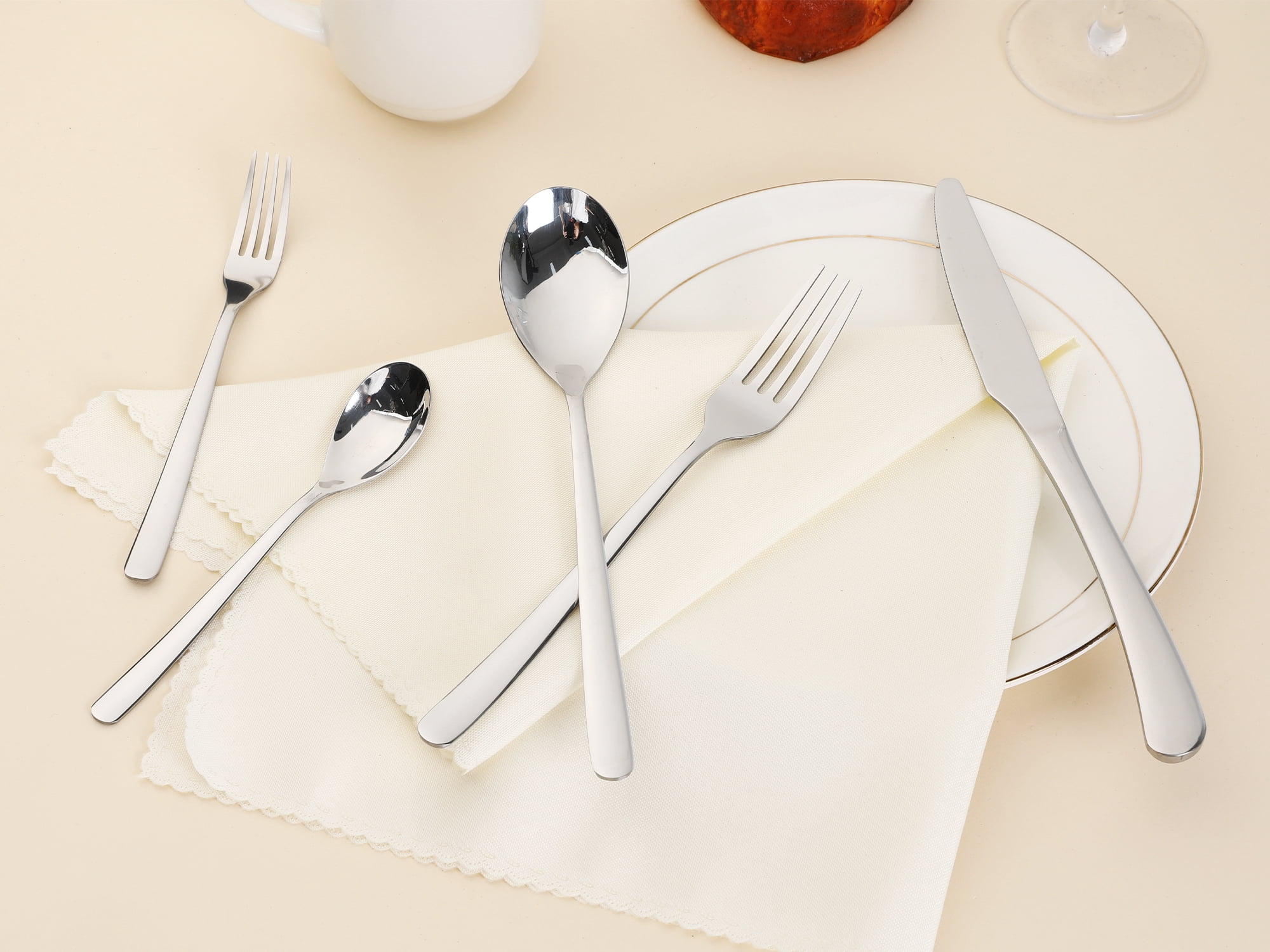 Unique Bargains 5 Pcs Silverware Set Stainless Steel Flatware Silver