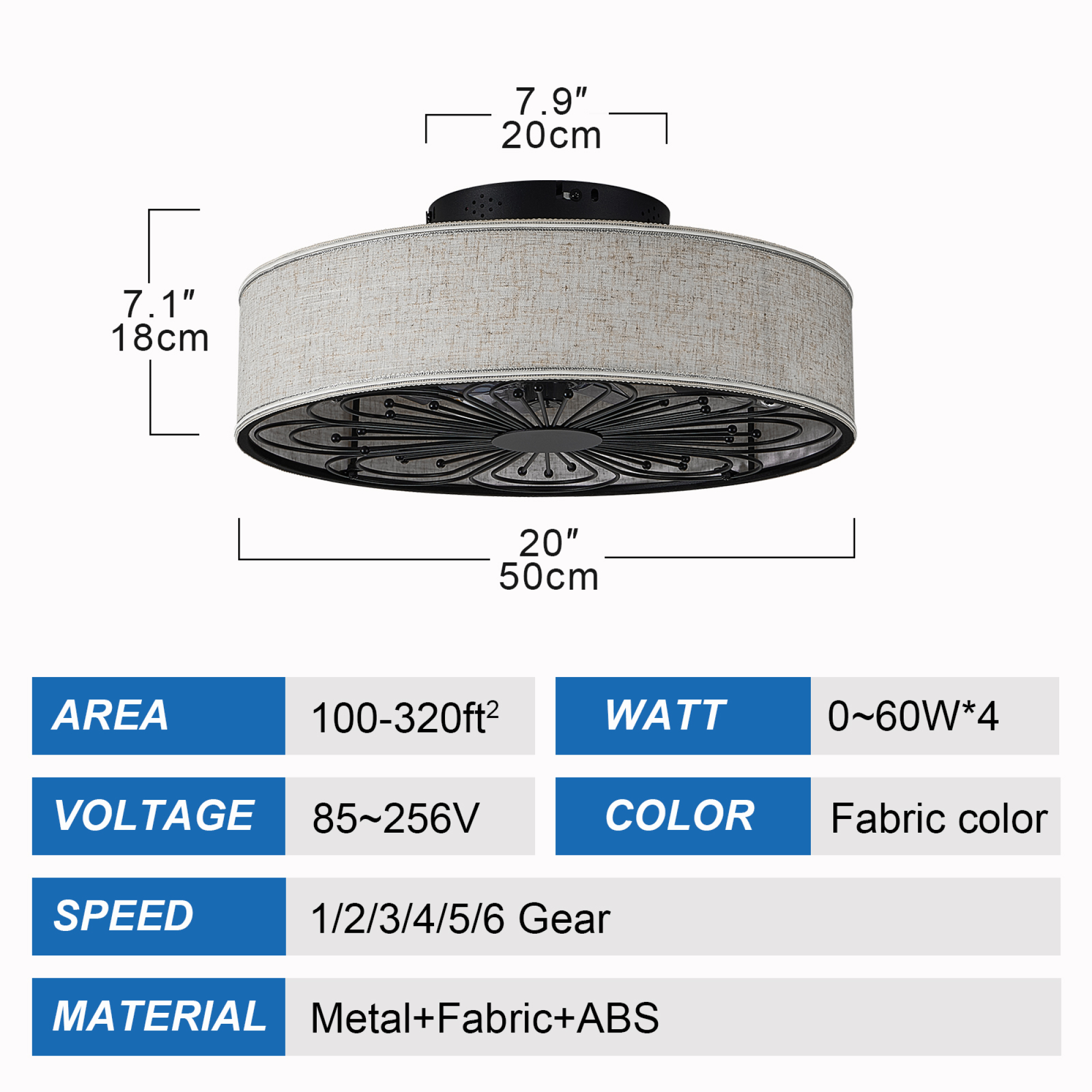 Leumius Caged Ceiling Fans with Lights Flush Mount,Low Profile Ceiling Fan with Remote,20 Inch Farmhouse White Ceiling Fan for Bedroom,6 Speeds Reversible Silent Fandalier (Bulb Not Included)