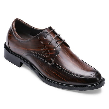 

CMR CHAMARIPA Men s Leather Dress Shoes 2.36 Inches Taller Invisible Height Increasing Elevator Shoes High Heels Lace-up Brown Derby Formal Shoes