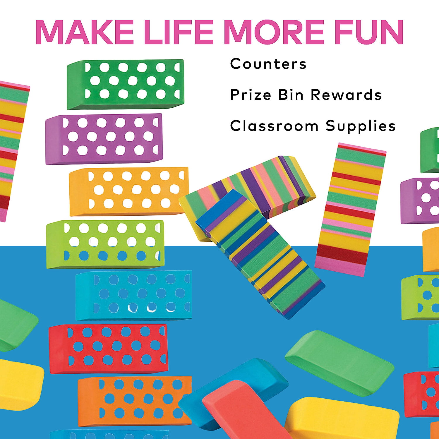 Fun Express Beveled Eraser Assortment Bulk 72 Pc