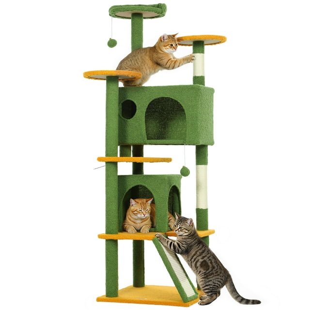 PawHut Arbre à Chat de 54 Pouces avec Poteaux à Griffer, Condos pour Chats, Vert