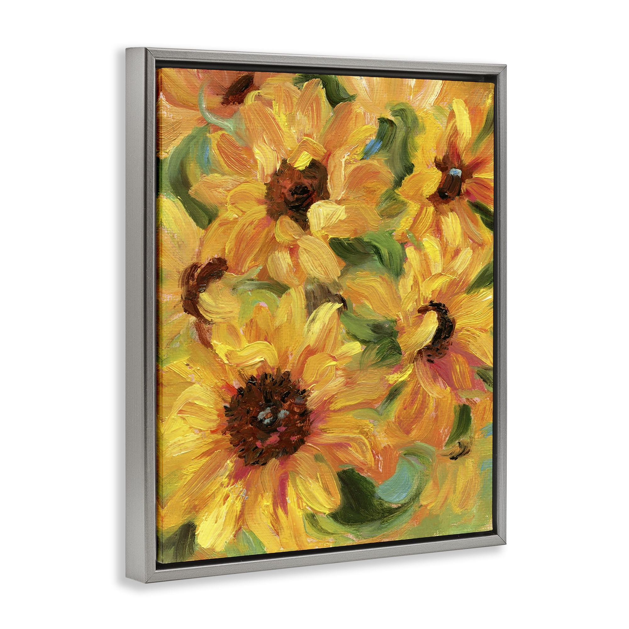 Stupell Industries Sunflower Bunches Pattern Botanical & Floral Painting Gray Floater Framed Art Print Wall Art, 25 x 31
