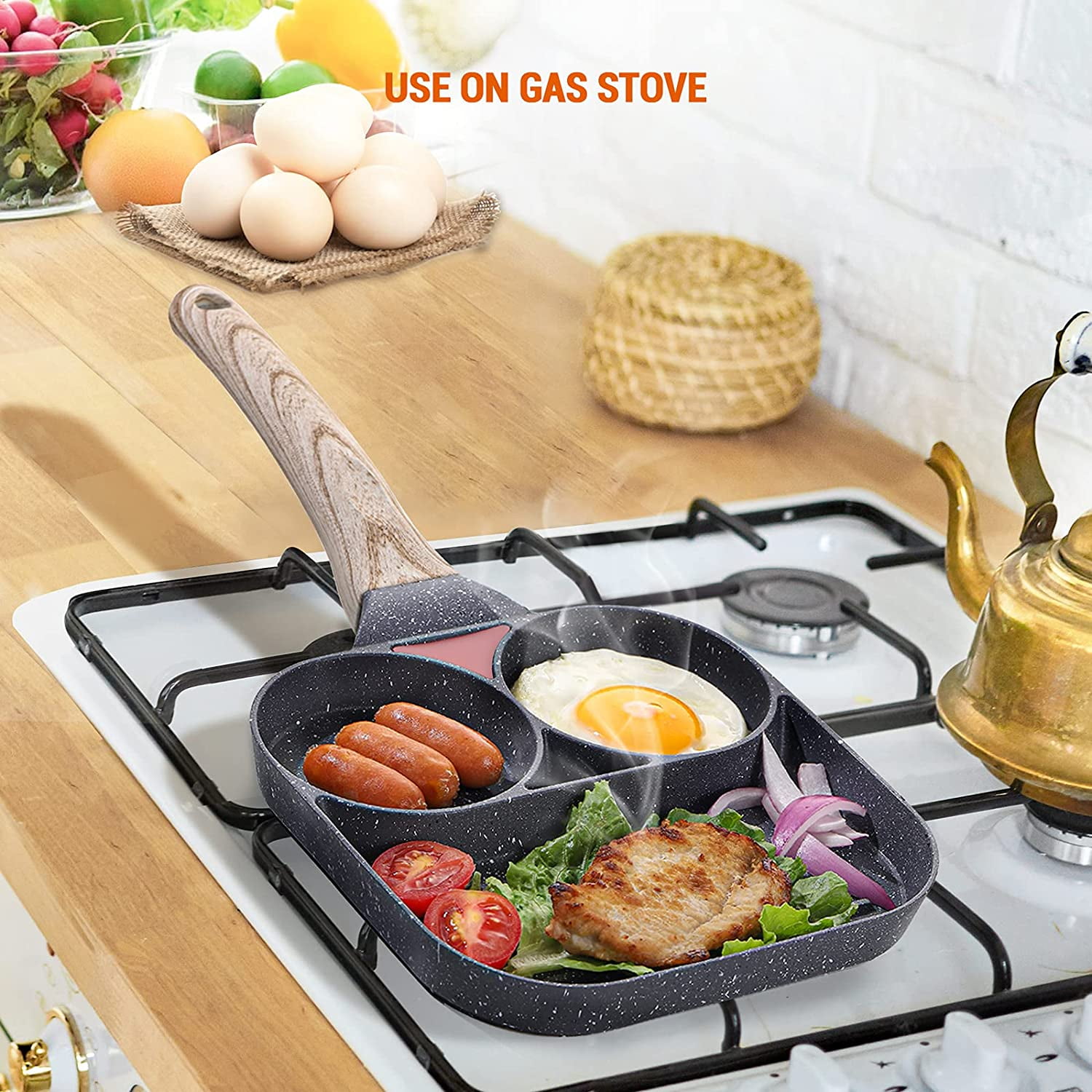1pc, Square Frying Pan (8.46''), Non-Stick Cast Iron Fried Egg Pan, 3  Section Pancake Pan, For Gas Stove Top And Induction Cooker, Kitchen  Utensils, K