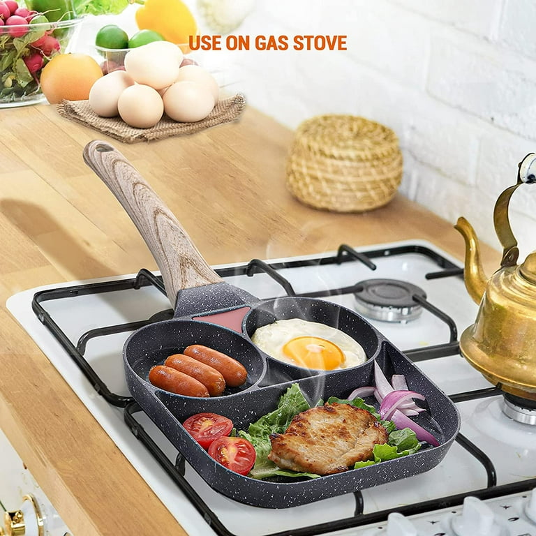 Nonstick Egg Frying Pan - 3 Section Square Grill Pan Divided Frying Pan for  Breakfast,Burgers and Bacon,Suitable for Gas Stove & Induction Cooker,Safe  and PFOA-Free 