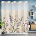 thumbnail image 6 of Flowers No Hooks Shower Curtain with Snap-in Liner Vintage Watercolor Purple Yellow Floral Leaf Plant Line Texture Shower Curtains for Bathroom, Waterproof, Easy Install, Washable 72"x78", 6 of 9