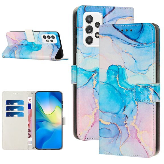 TECH CIRCLE Wallet Case for Samsung Galaxy A53 5G 6.5 inch,Marble Pattern PU Leather Magnetic Flip Stand Shockproof TPU Inner Impact Resistant Cards Holder Case Cover with Wrist Strap,Green